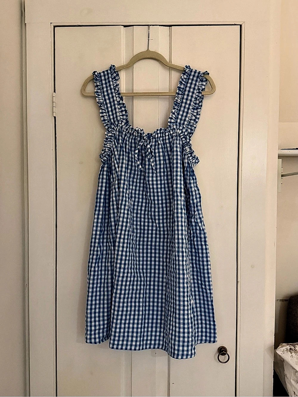 ASOS Gingham Tie-Strap Dress Mini Dress Blue & White